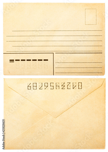 old envelope front and back isolated on white