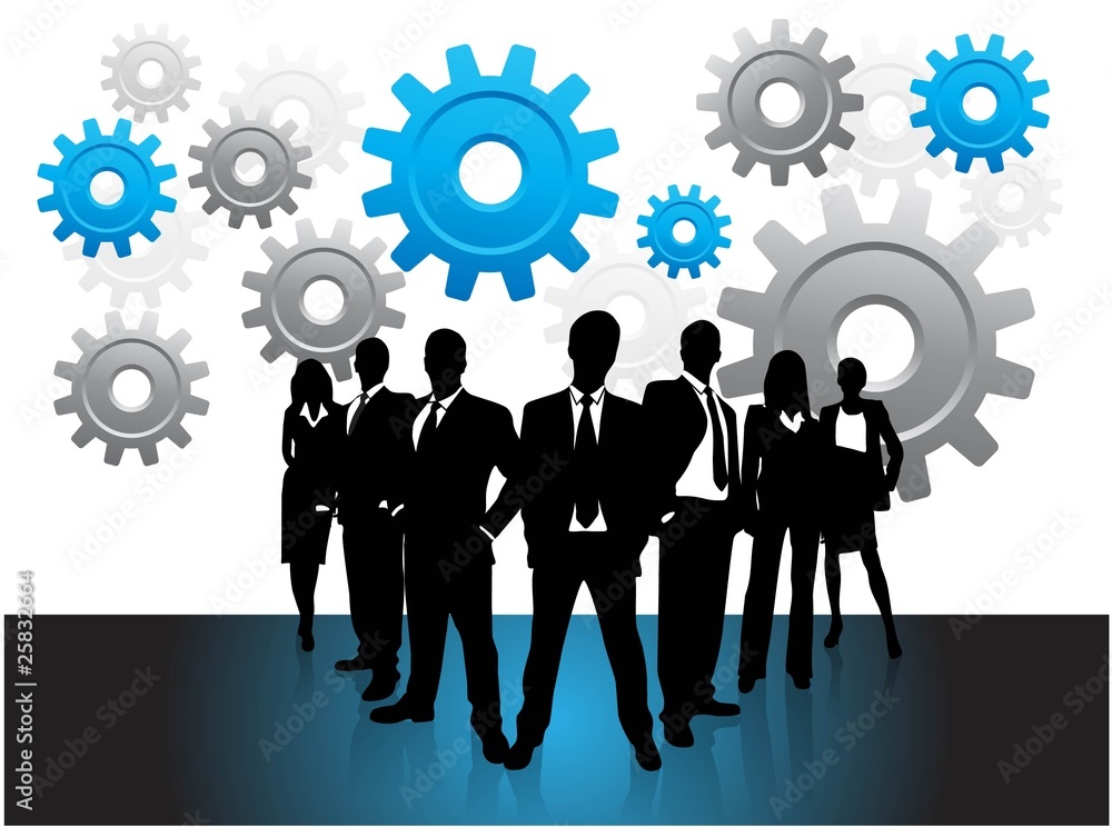 a goup of business people with gears a goup of business people with gears