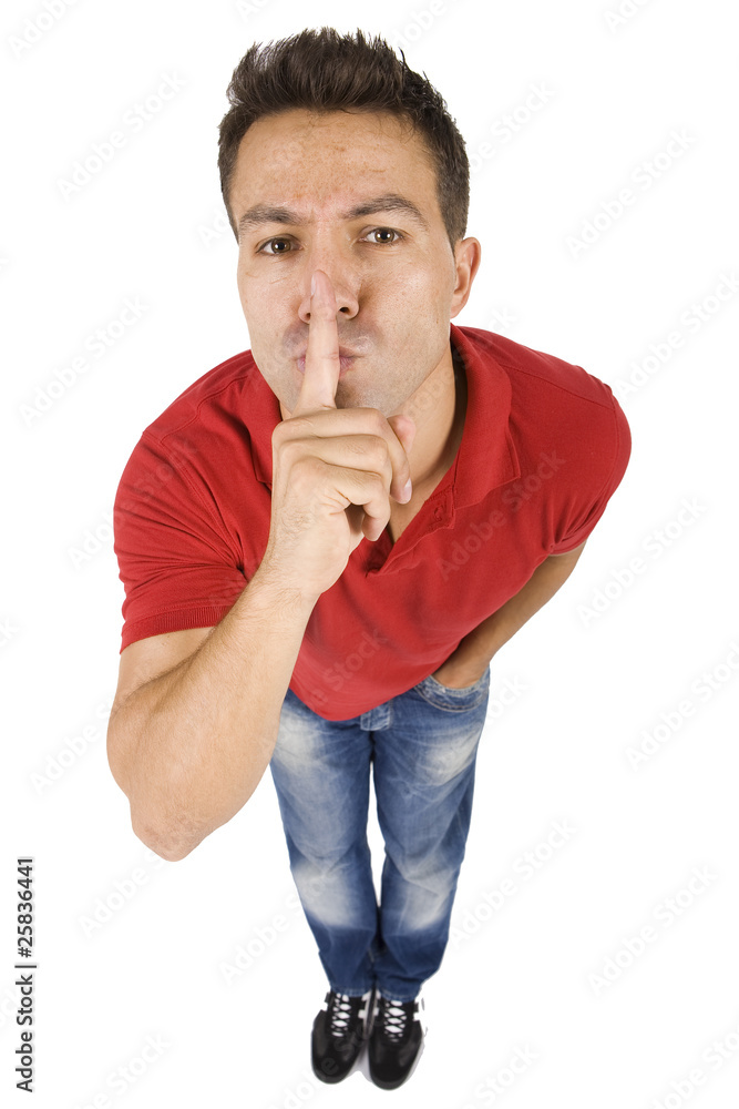 man making a silence sign with finger man making a silence sign with finger