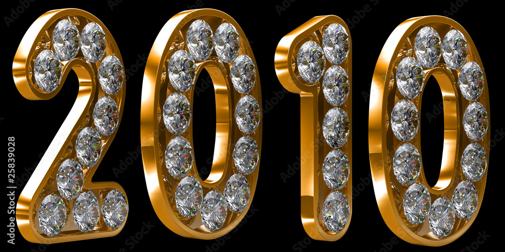 Golden 2010 year incrusted with diamonds Golden 2010 year incrusted with diamonds