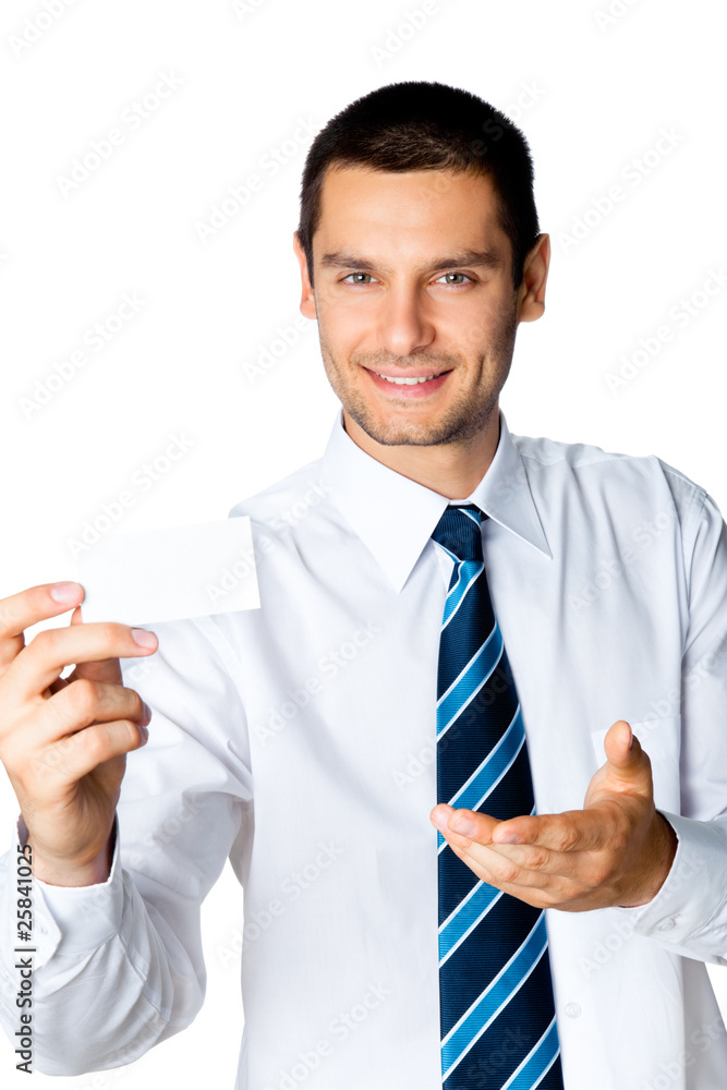 Businessman giving business card, isolated on white Businessman giving business card, isolated on white