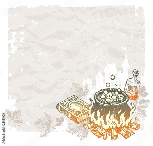 Halloween vector background with hand drawn magic objects