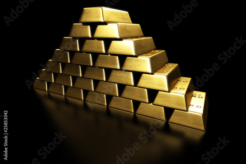 Gold bars stacked in a pyramid