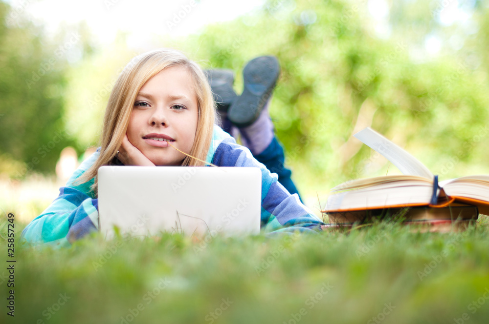 young student girl with laptop