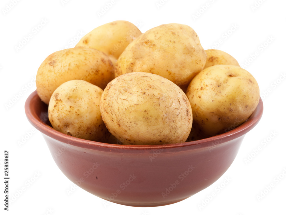 Young potatoes in a clay bowl Young potatoes in a clay bowl