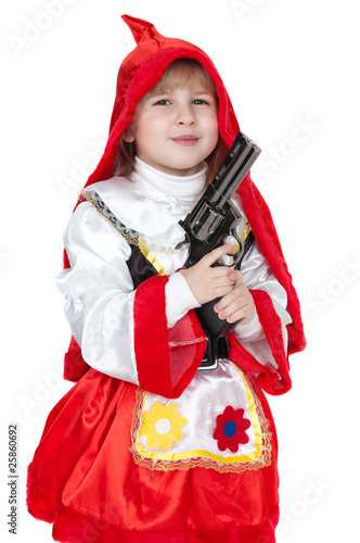 modern Little Red Riding Hood with gun