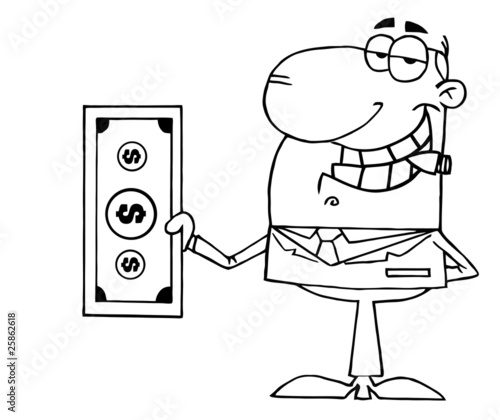 Outlined Businessman Shows Big Dollar