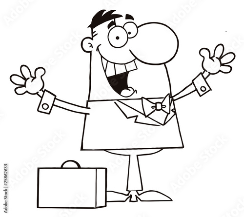 Happy Businessman Holding His Arms Up By A Briefcase