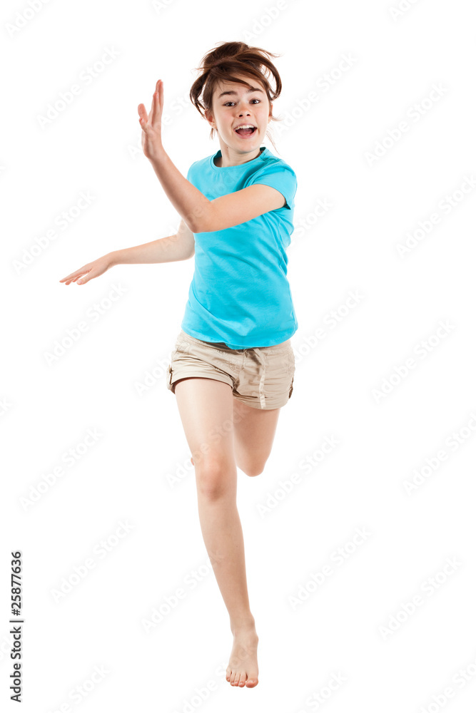 Girl jumping, running isolated on white background Girl jumping, running isolated on white background