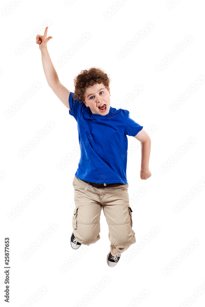 Boy jumping, running isolated on white background Boy jumping, running isolated on white background