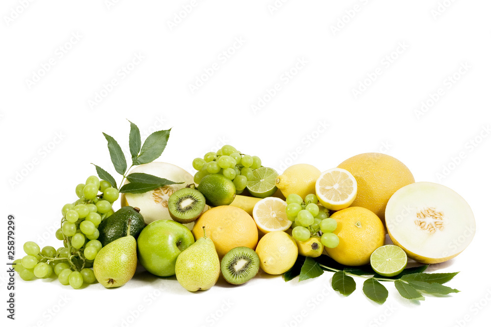 fresh green fruits isolated on white background fresh green fruits isolated on white background