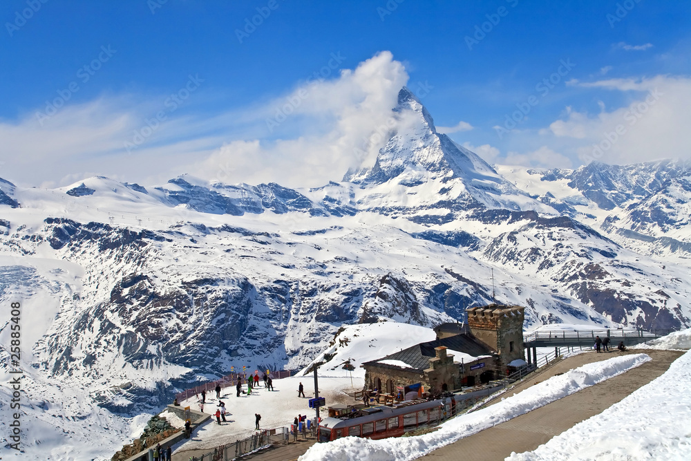 Train Station and Matterhorn peak located at Switzerland Train Station and Matterhorn peak located at Switzerland