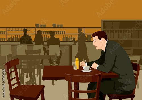 Stock illustration of a man waiting at the cafe