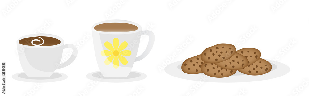 Tea ,coffee and cookies isolated on white Tea ,coffee and cookies isolated on white