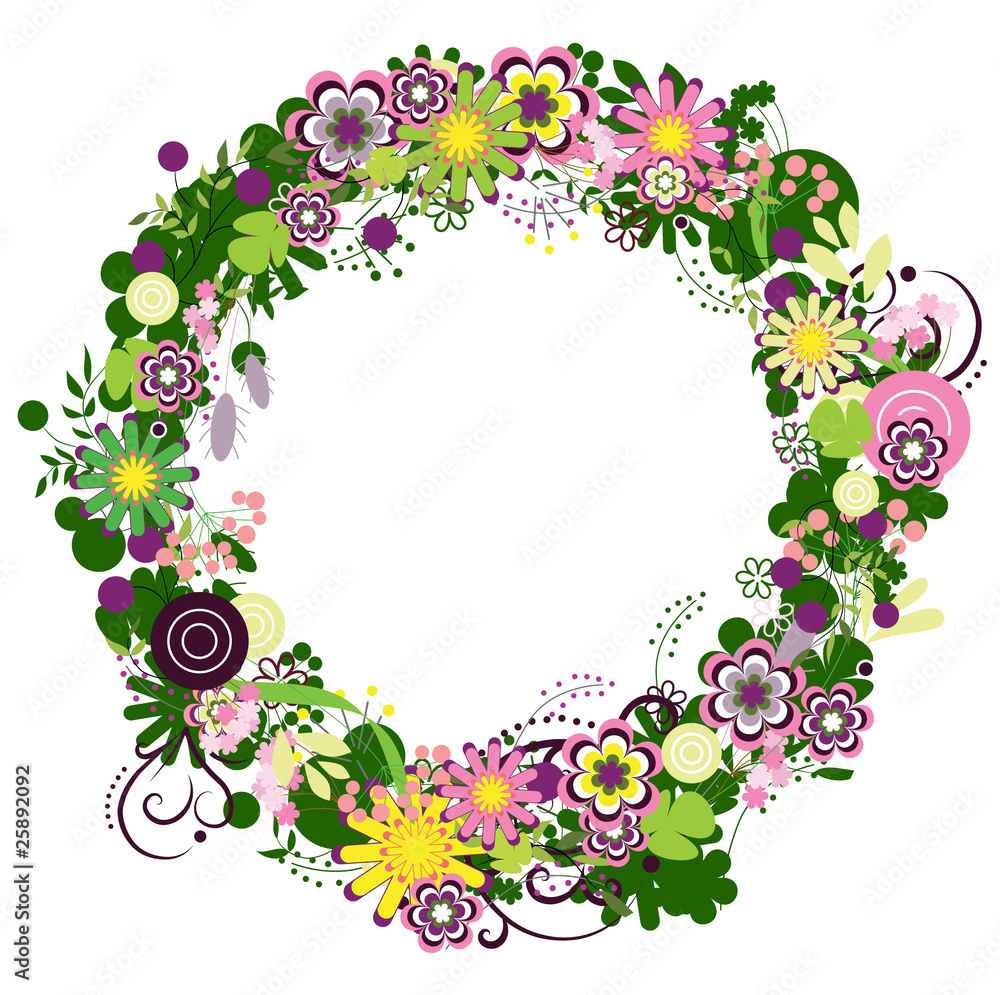 Vector summer stylized floral wreath Vector summer stylized floral wreath