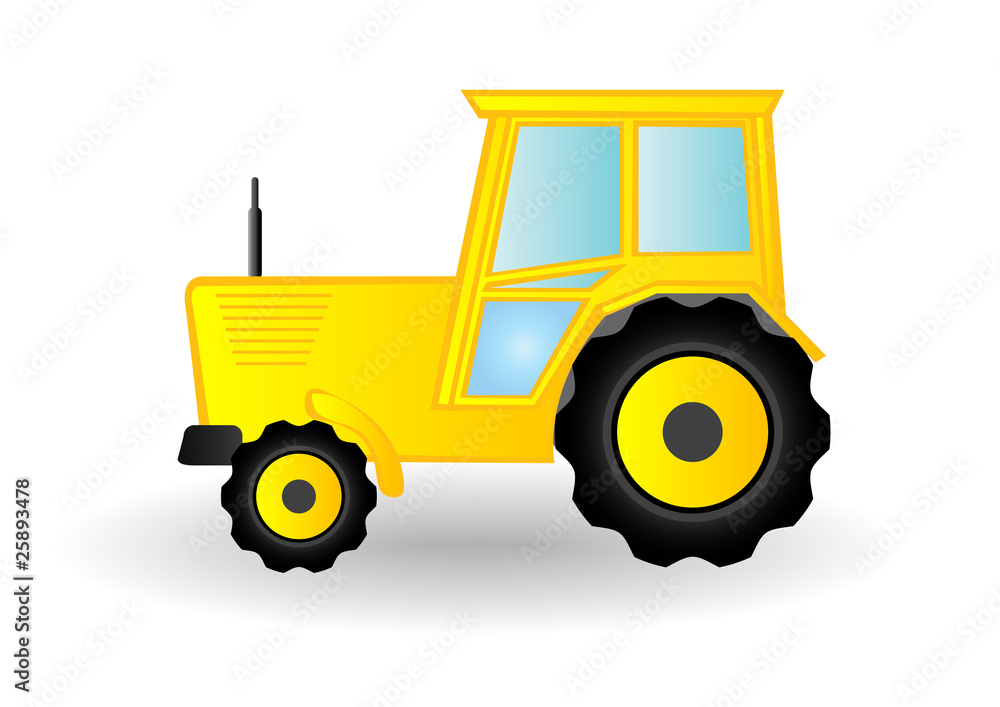 Vector illustration a yellow tractor on wheels