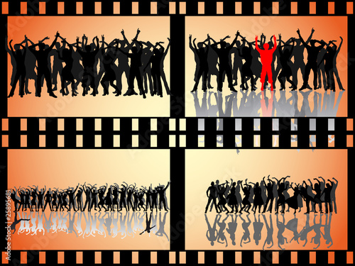 Vier Menschengruppen in vier Filmstreifen