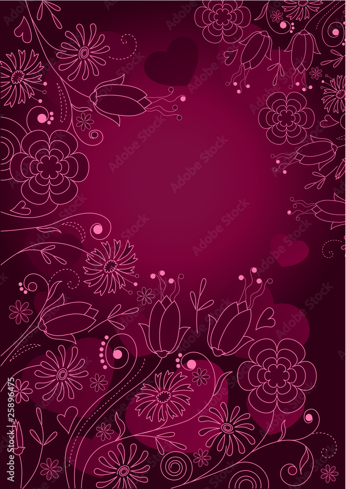 Purple background with ornate flowers Purple background with ornate flowers