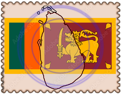 Sri Lanka map flag stamp