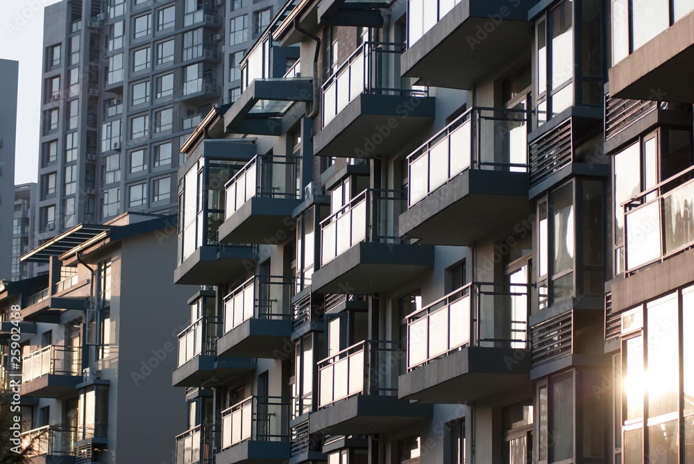 Obraz premium Sunset China Real Estate - Empty Modern executive apartments