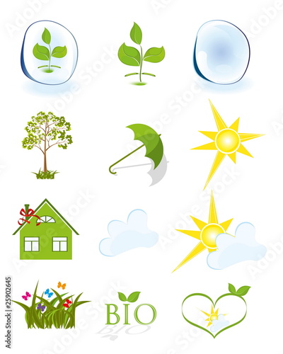 Weather and ecology symbols isolated on white background vector