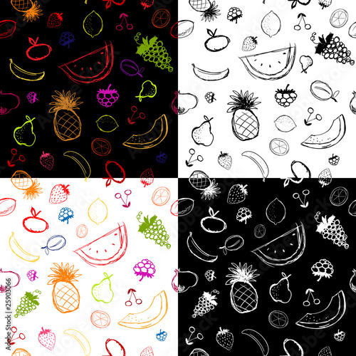 Fruits and berries sketch, seamless background for your design