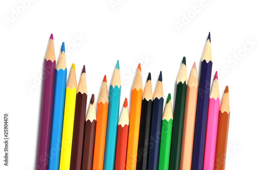 Assortment of colored pencils over white