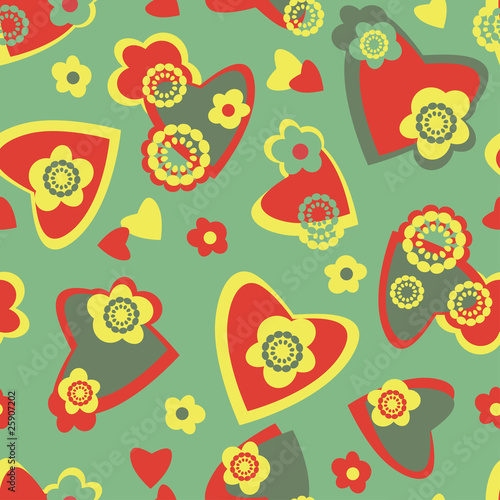 Seamless pattern with hearts and flowers