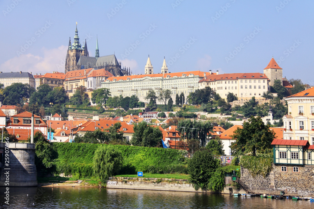 Obraz premium The View on autumn Prague above River Vltava from Prague Castle