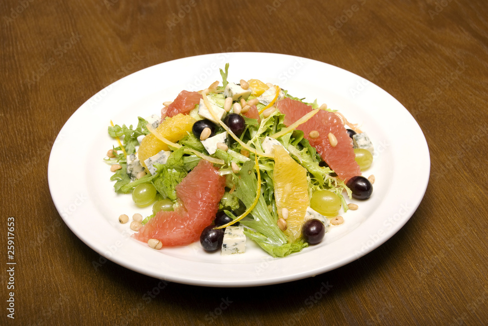 Salad made of citrus, grape and cheese Salad made of citrus, grape and cheese