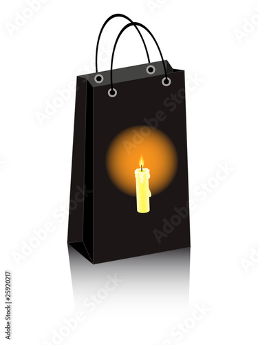vector Halloween shopping bag with lighting candle
