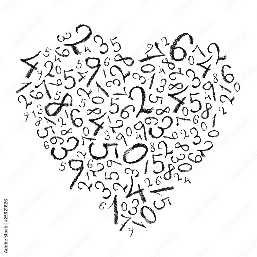 Heart shaped simple numbers isolated on white, high detailed. Heart shaped simple numbers isolated on white, high detailed.