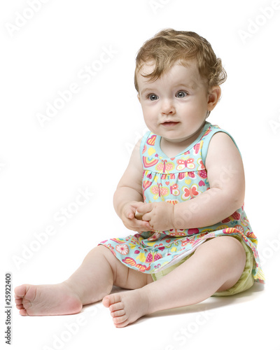 Happy baby girl over white background