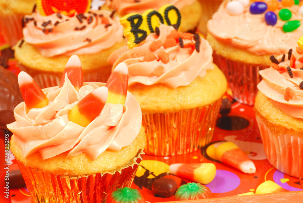 Halloween cupcakes on a serving tray Halloween cupcakes on a serving tray