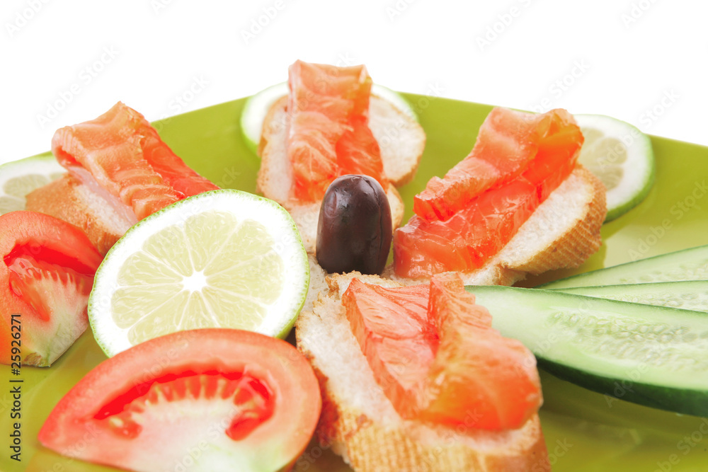 salmon on green plate