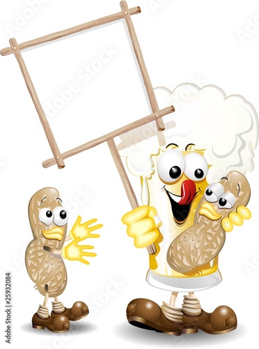 Oktoberfest-Birra e Arachidi Cartoon-Beer and Peanuts-Vector