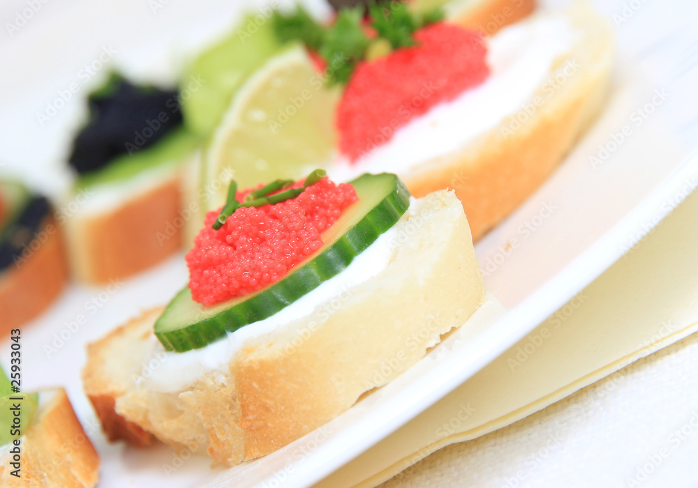 Tasty delicious caviar sandwiches