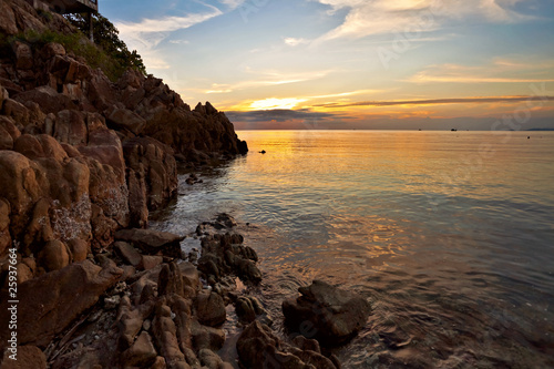 Tropical sunset at the rocks. Thailand