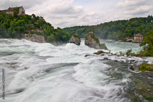 Close view of Rhine waterfalls in Switzerland
