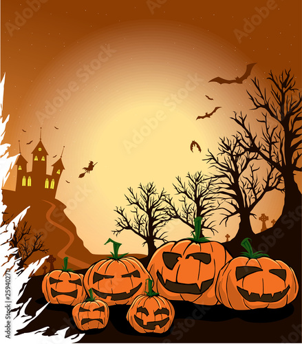 spooky pumpkins on a halloween night