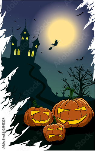 spooky pumpkins on a halloween night