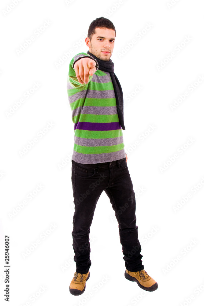 Fototapeta premium Full body of young man dressed with winter clothes, isolated on