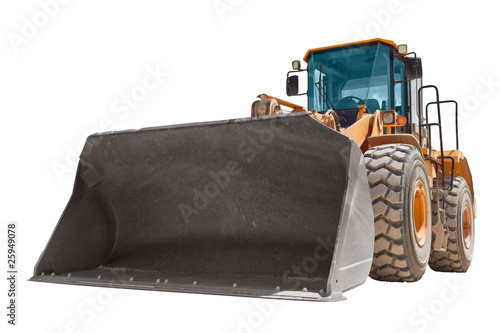 Yellow bulldozer isolated on white