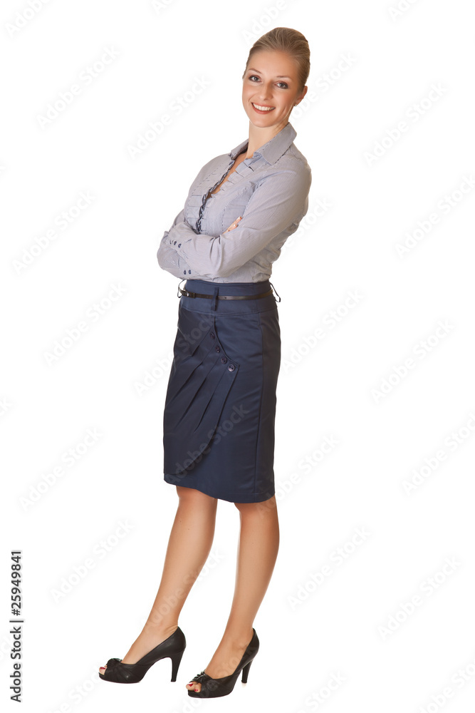 Caucasian blond businesswoman in suit on white isolated backgro Caucasian blond businesswoman in suit on white isolated backgro