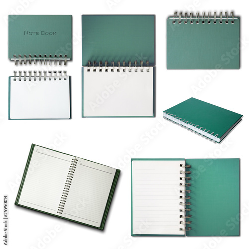 Green Notebook collection isolated on white background