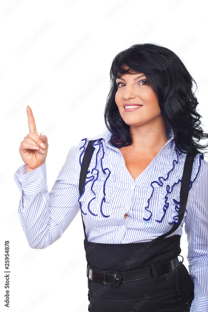 Attractive business woman pointing up Attractive business woman pointing up
