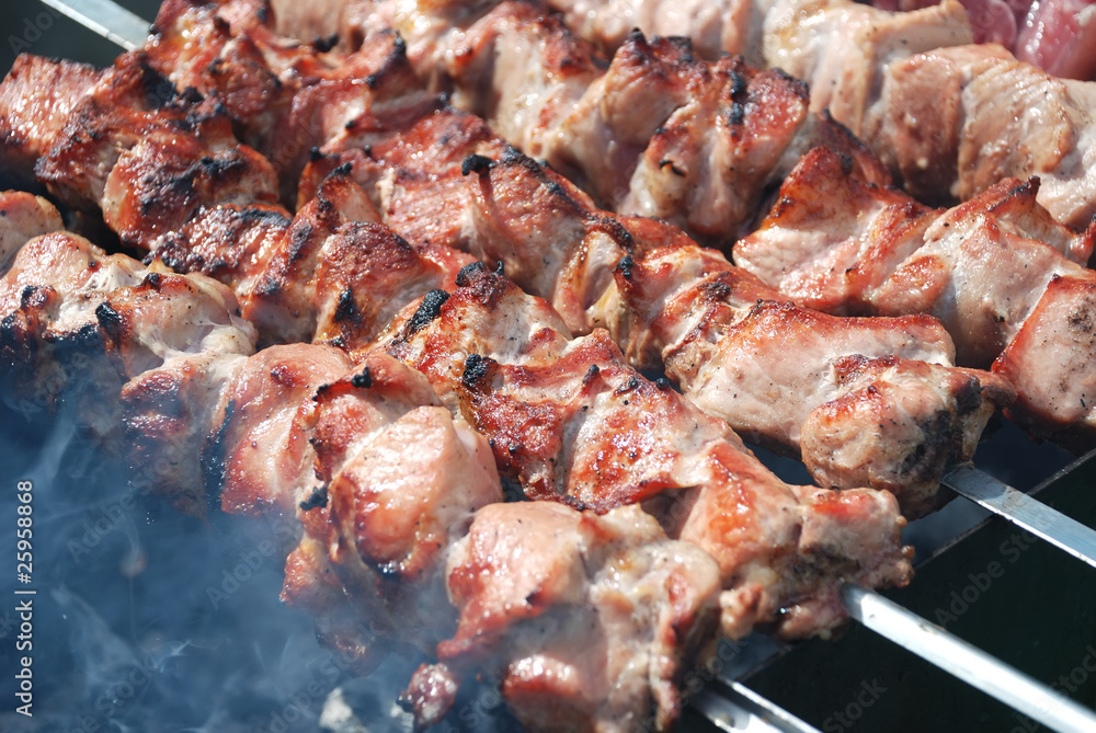 Meat slices prepare on fire Meat slices prepare on fire