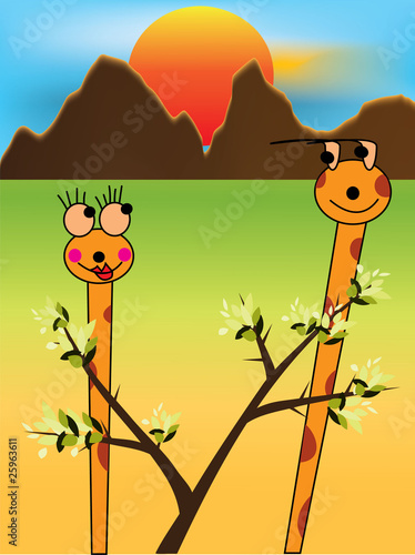 Cartoon giraffes dinning