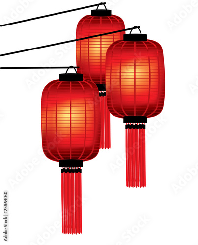 Traditional Chinese red lanterns on white background