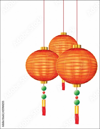 Chinese red lanterns on white background